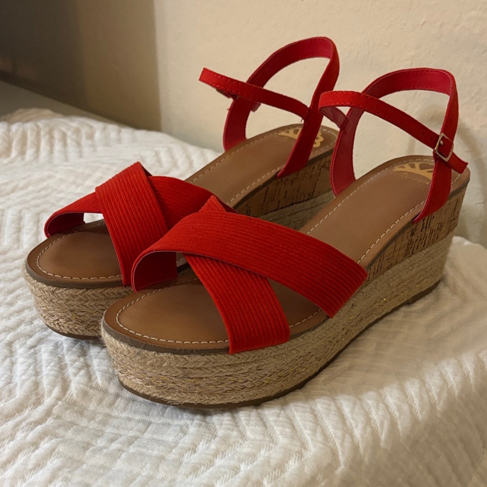 Red Wedge Sandals